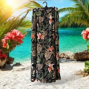 Reitmans Vintage Maxi Skirt - Black & Coral Tropical Print